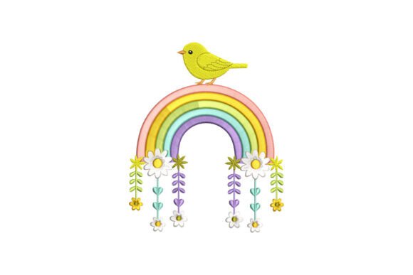 Bird with Rainbow: A Charming Embroidery Design for Craft Fair Appeal