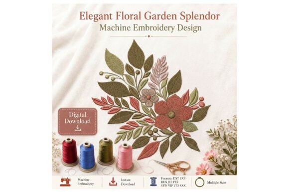 Botanical Floral Bouquet: A Seasonal Embroidery Gem