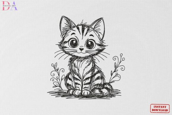 Cute Baby Cat Sketch for Boutique Apparel