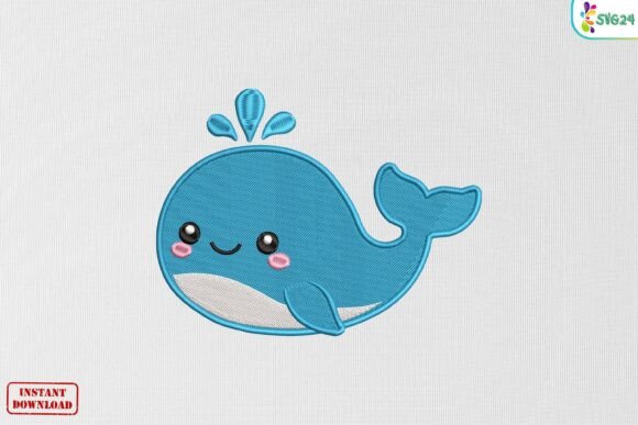 Cute Blue Whale Ocean Splash: A Seasonal Embroidery Gem