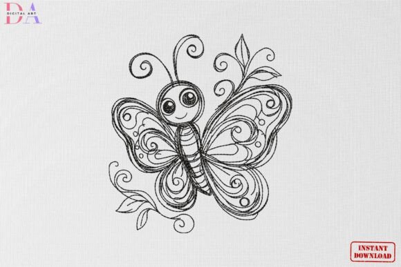 Cute Butterfly Sketch Nature Art Review for Embroidery Sellers