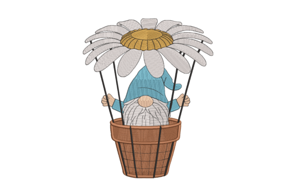 Daisy Gnome Hot Air Balloon: A Fresh Spring Embroidery Design for Small Business Merch