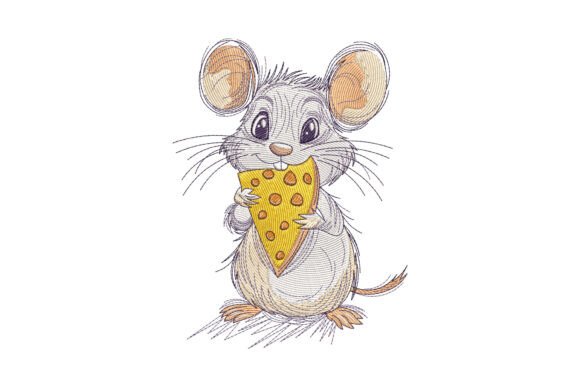 Mouse Holding Cheese: A Charming Embroidery Pick for Boutique Apparel