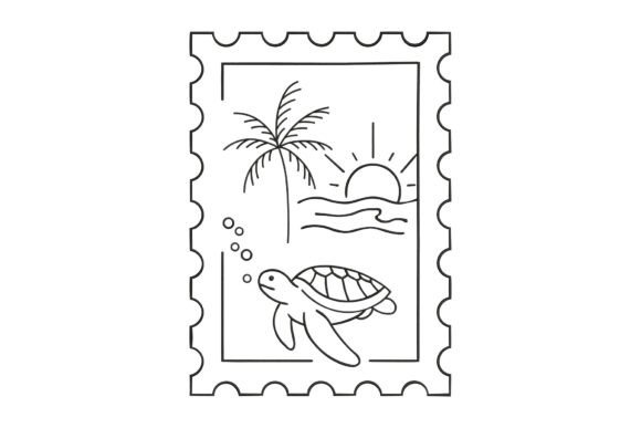 Sea Turtle, Palm Tree & Sun Embroidery Design